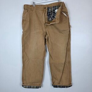 Carhartt Mens Flannel Lined Canvas Work Pants Brown 40x29 BN0111